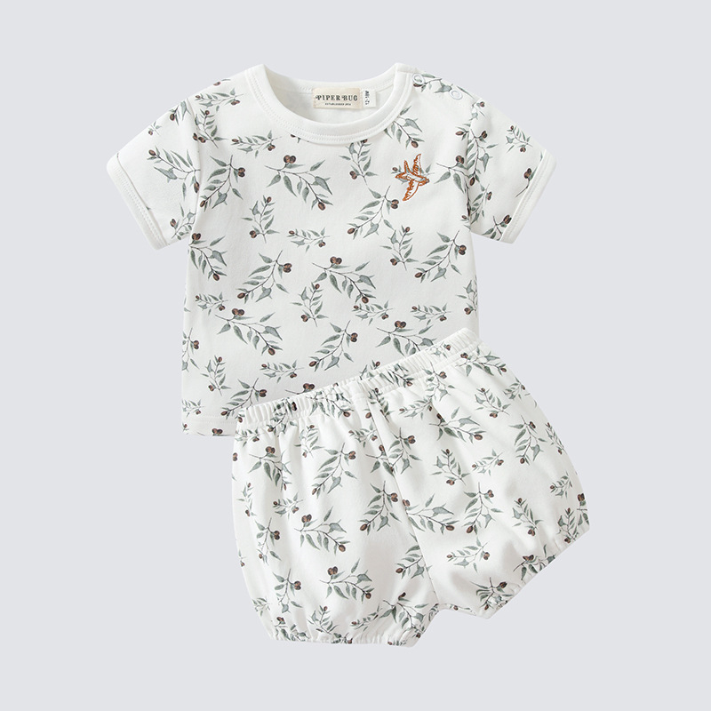 Jinrui Pamučni ljetni dvodijelni komplet za djecu – kratki rukav i šorc, unisex, za dob 1–3 godine (visina 80–100 cm)