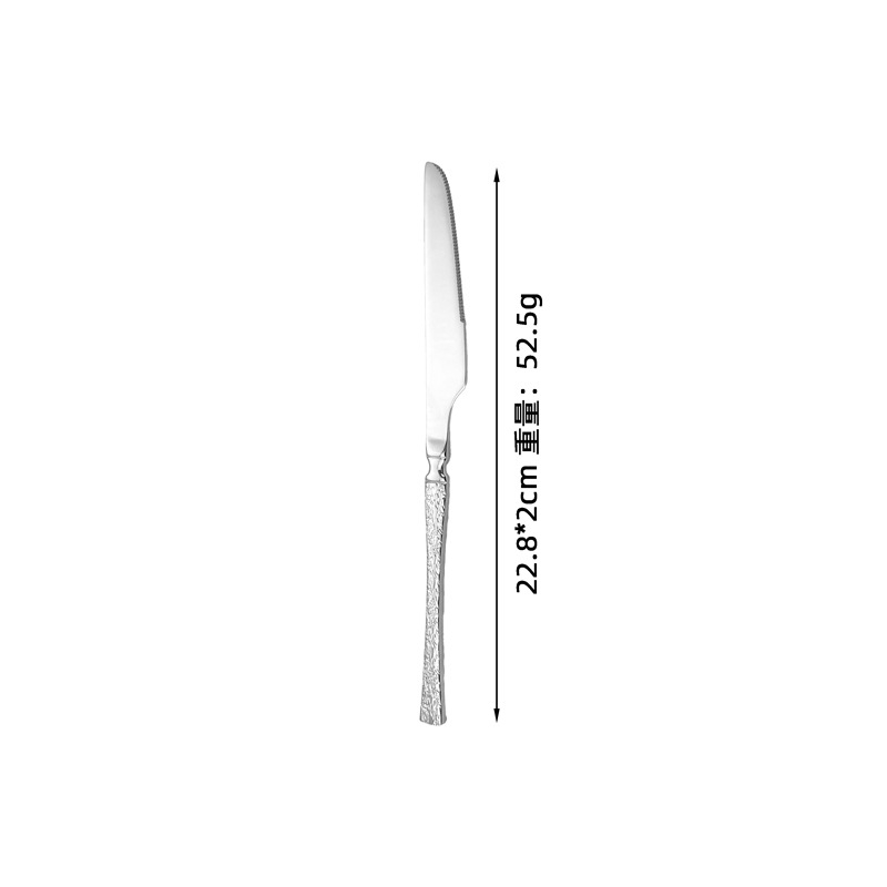 Set tacâmuri din oțel inoxidabil 304: cuțit, furculiță și lingură cu mâner cu model lemn, talie subțire, design minimalist modern, stil european pentru hotel