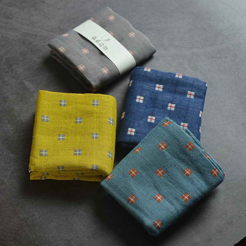 Prosop de ceai din bumbac-lin, model pătrat Zen în carouri, material absorbant, covoraș mic pentru ceai, suprafață elegantă pentru masă de ceai