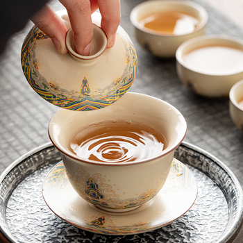 Ceașcă de ceai cu capac din Ru Kiln, ceramică, set Gongfu de înaltă calitate