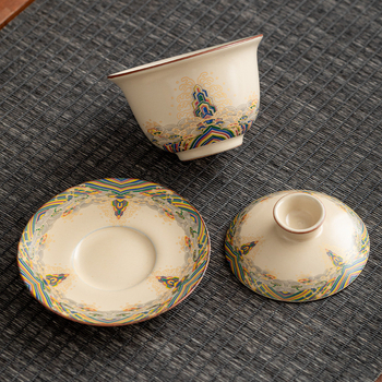 Ceașcă de ceai cu capac din Ru Kiln, ceramică, set Gongfu de înaltă calitate