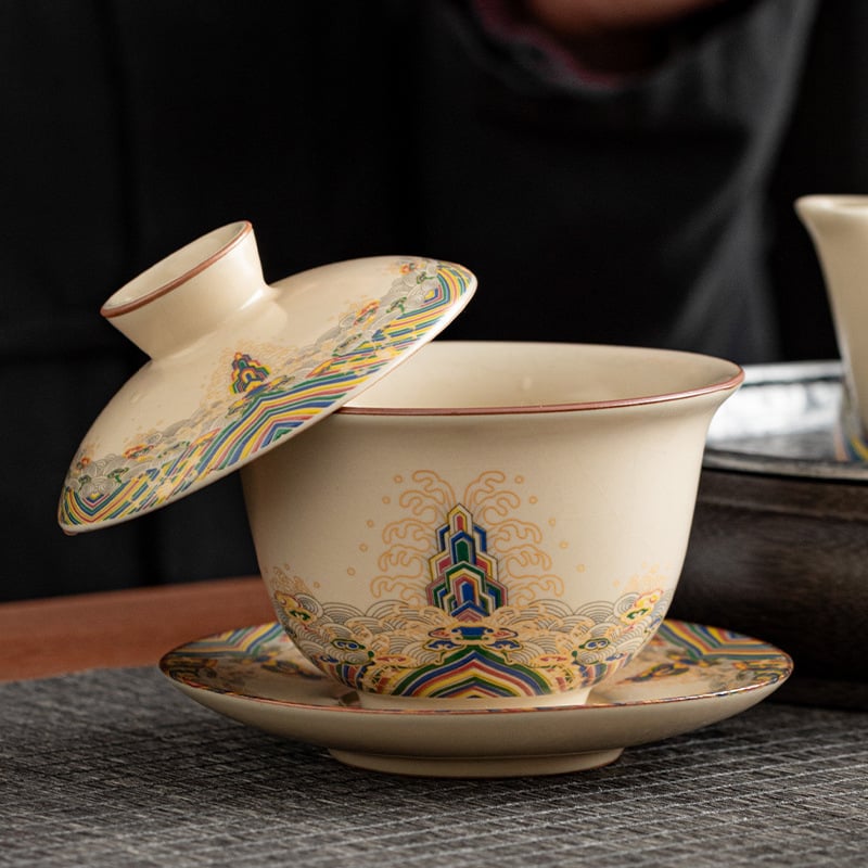 Ceașcă de ceai cu capac din Ru Kiln, ceramică, set Gongfu de înaltă calitate