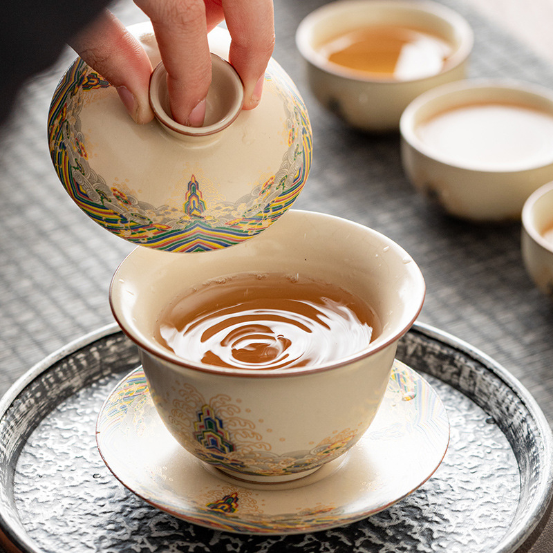 Ceașcă de ceai cu capac din Ru Kiln, ceramică, set Gongfu de înaltă calitate