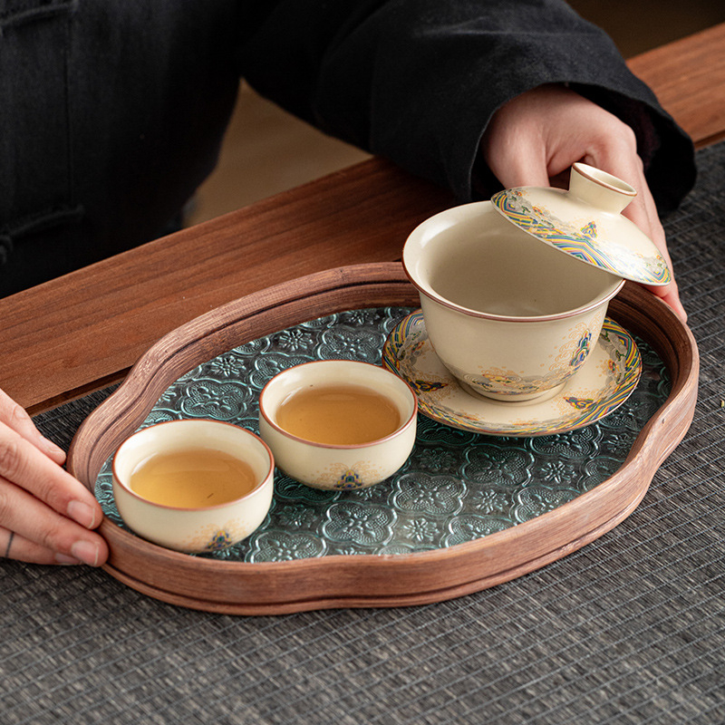 Ceașcă de ceai cu capac din Ru Kiln, ceramică, set Gongfu de înaltă calitate