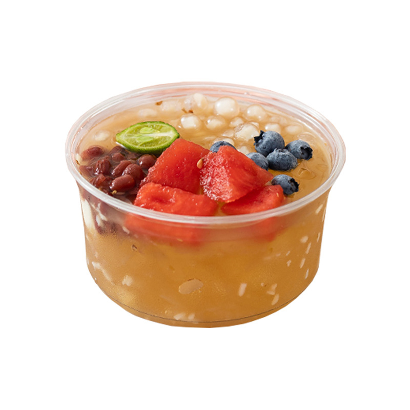 Boluri de desert din plastic, de unică folosință, cu capac, cu bile de taro și salată de fructe