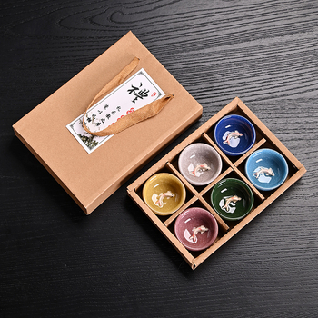 Set de ceai ceramic cu pește crăpat de gheață, șase cești mici, set Kung Fu pentru ceai, cutie cadou