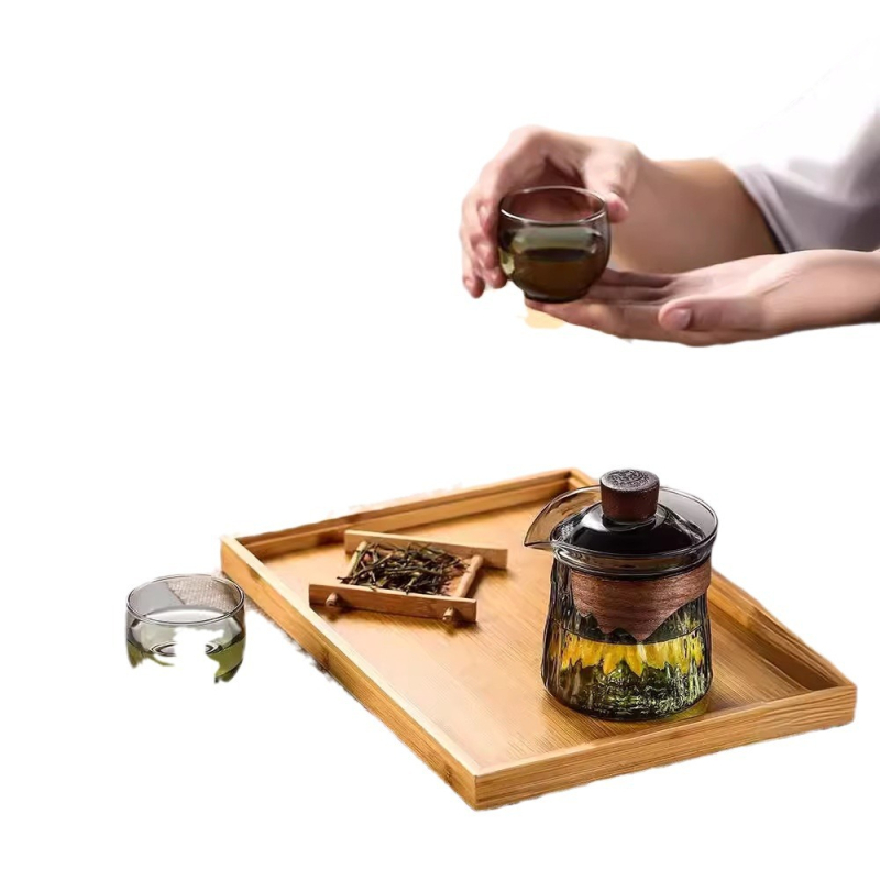 Set de ceai din sticlă rezistentă la căldură, cu bol cu capac și ceașcă, infuzor pentru ceai verde, utilizare personală.
