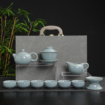Set ceai ceramic Gongfu pentru casă cu ceainic, bol cu capac și cești în cutie cadou