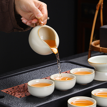 Set ceai ceramic Gongfu pentru casă cu ceainic, bol cu capac și cești în cutie cadou