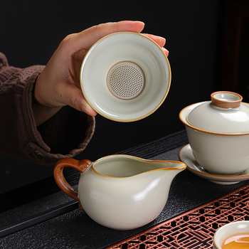 Set ceai ceramic Gongfu pentru casă cu ceainic, bol cu capac și cești în cutie cadou