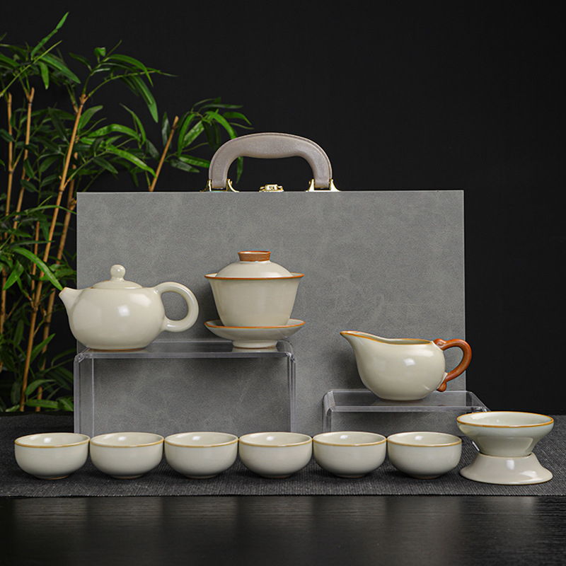 Set ceai ceramic Gongfu pentru casă cu ceainic, bol cu capac și cești în cutie cadou