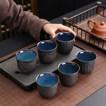 Ceașcă mare de ceai din lut Zisha, cu variație la cuptor, Jian Zhan ceramic Kung Fu Baifu, ceașcă Heart Sutra, lucrată manual