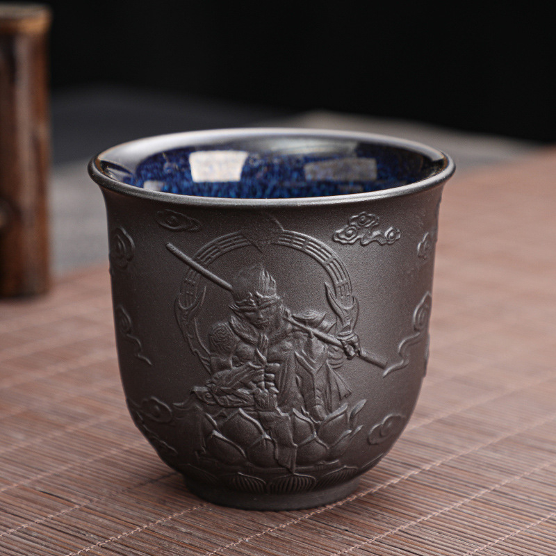 Ceașcă mare de ceai din lut Zisha, cu variație la cuptor, Jian Zhan ceramic Kung Fu Baifu, ceașcă Heart Sutra, lucrată manual