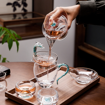 Set gaiwan din sticlă de cristal turcoaz — premium, complet, pentru ceai Kung Fu