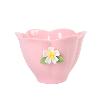 Ceașcă de ceai din porțelan roz, cu design floral lucrat manual, stil Kung Fu