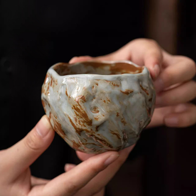 Cească de ceai Shino crem, mare, în stil japonez, ceramică arsă în cuptor, Kung Fu, bol de ceai pentru un singur ceai, retro
