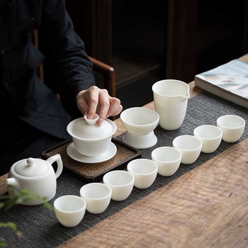 Set de ceai din porțelan alb de înaltă calitate cu gaiwan, ceainic și cești – vase ceramice de ceai pentru casă și birou