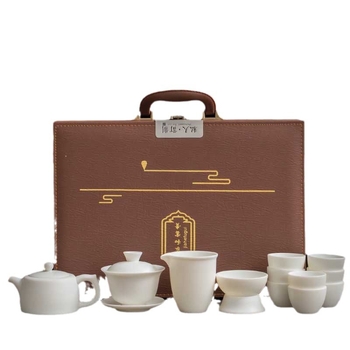 Set de ceai din porțelan alb de înaltă calitate cu gaiwan, ceainic și cești – vase ceramice de ceai pentru casă și birou