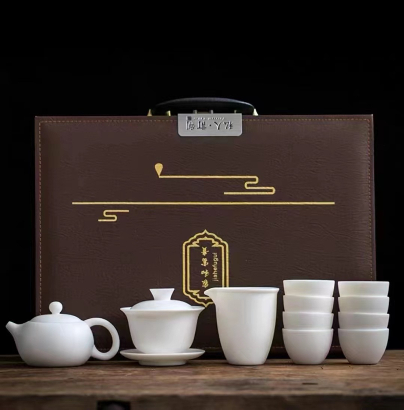 Set de ceai din porțelan alb de înaltă calitate cu gaiwan, ceainic și cești – vase ceramice de ceai pentru casă și birou