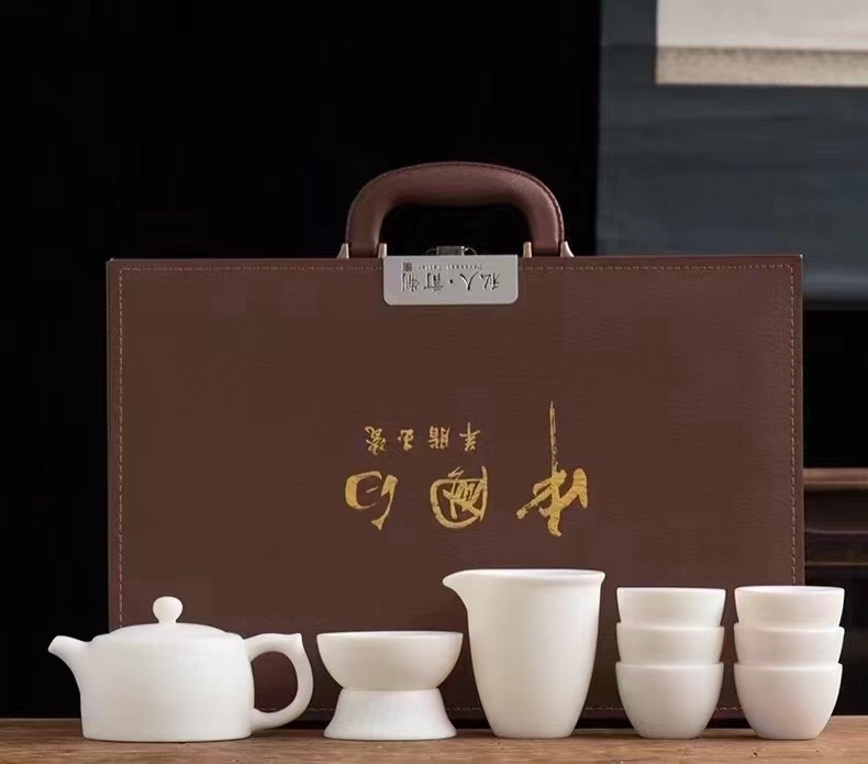 Set de ceai din porțelan alb de înaltă calitate cu gaiwan, ceainic și cești – vase ceramice de ceai pentru casă și birou