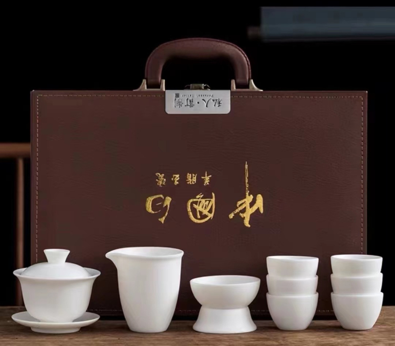Set de ceai din porțelan alb de înaltă calitate cu gaiwan, ceainic și cești – vase ceramice de ceai pentru casă și birou