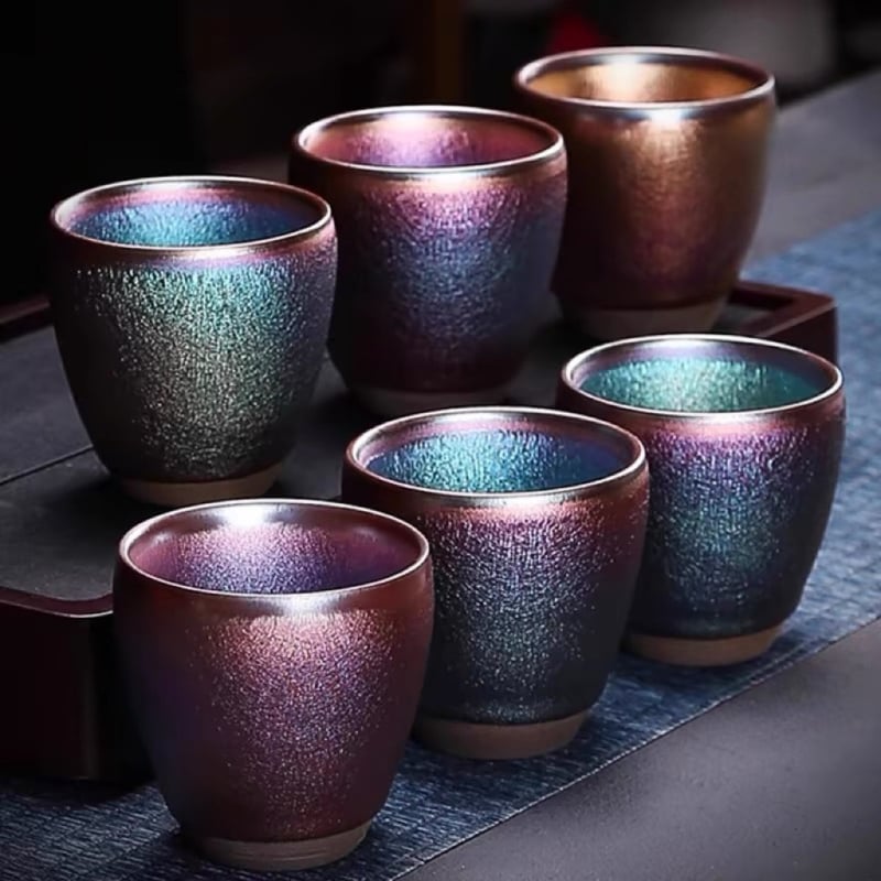 Ceșcuță de ceai ceramică Jianzhan, lucrată manual, cu glazură multicoloră subglazură, Tenmoku pe bază de fier, pentru uz casnic