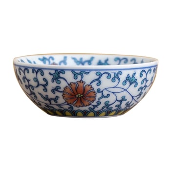 Ceașcă de ceai din porțelan alb, cu model albastru și alb, ceramică, porție individuală.