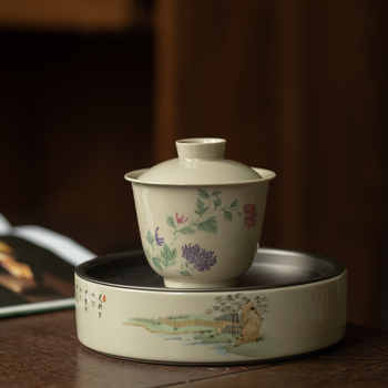 Vas ceramic glazurat cu capac, pentru uz casnic, ceai de ceremonie chinezesc
