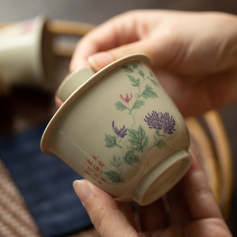 Vas ceramic glazurat cu capac, pentru uz casnic, ceai de ceremonie chinezesc