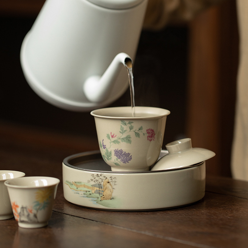 Vas ceramic glazurat cu capac, pentru uz casnic, ceai de ceremonie chinezesc