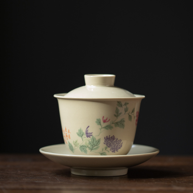 Vas ceramic glazurat cu capac, pentru uz casnic, ceai de ceremonie chinezesc