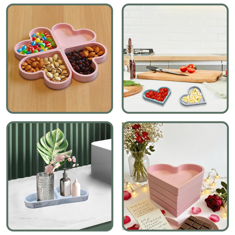 Platou din silicon alimentar, farfurie pentru fructe, cutie pentru nuci, cutie de bomboane în formă de inimă DIY