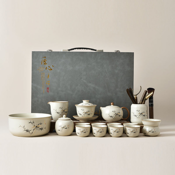 Set de ceai în stil gaiwan din porțelan alb, în cutie cadou, ceramic pentru casă și birou, pentru 6 persoane, design modern minimalist, personalizabil