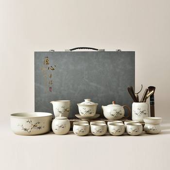 Set de ceai în stil gaiwan din porțelan alb, în cutie cadou, ceramic pentru casă și birou, pentru 6 persoane, design modern minimalist, personalizabil