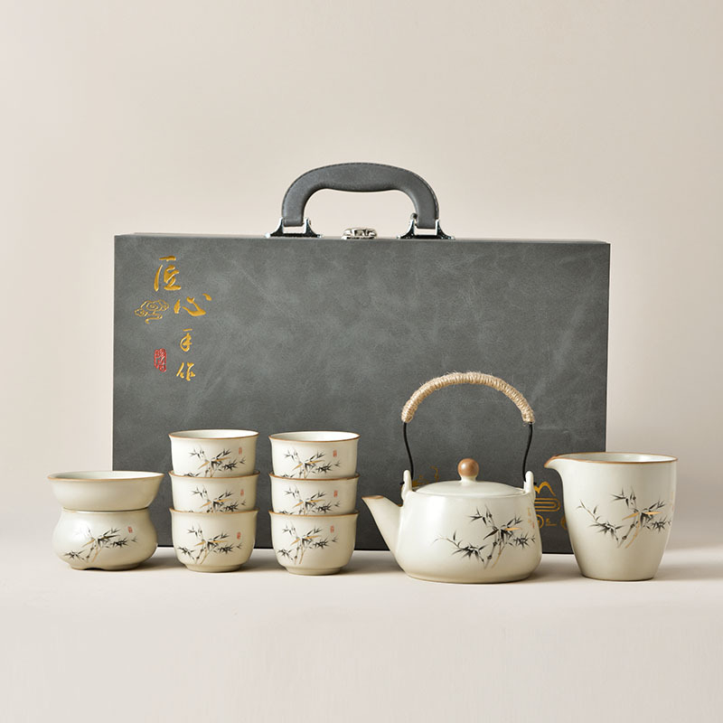 Set de ceai în stil gaiwan din porțelan alb, în cutie cadou, ceramic pentru casă și birou, pentru 6 persoane, design modern minimalist, personalizabil