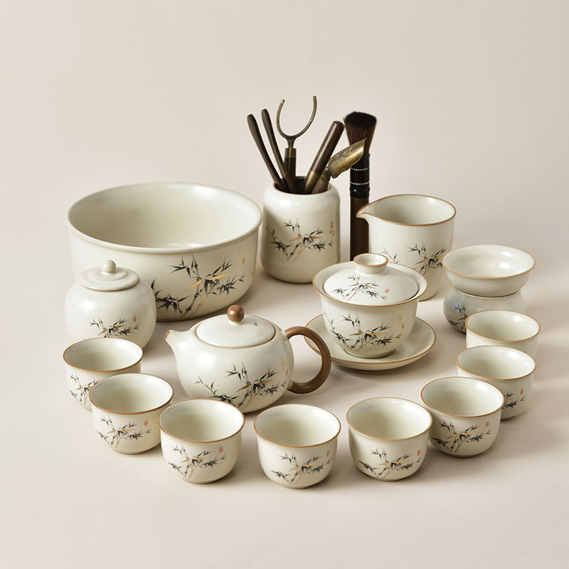 Set de ceai în stil gaiwan din porțelan alb, în cutie cadou, ceramic pentru casă și birou, pentru 6 persoane, design modern minimalist, personalizabil