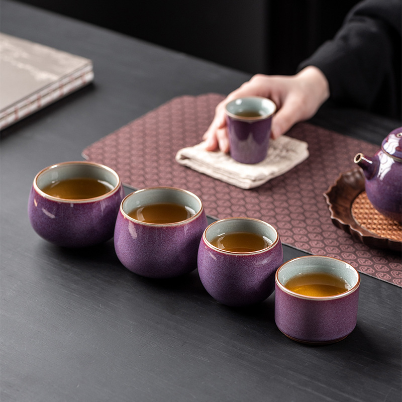 Set de ceai Jian Zhan Junyao purpuriu, ceramică de înaltă calitate, cu gaiwan, ceașcă de degustare și Gongdao