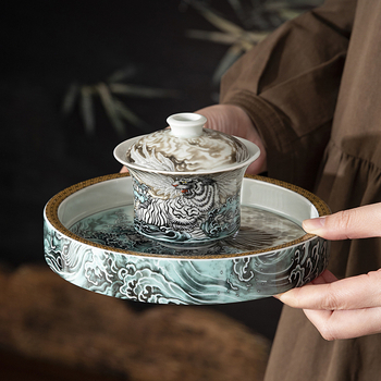 Set ceai chinezesc în stil Kung Fu, cu bol ceramic cu capac și cești, set premium pentru casă, cadou de afaceri
