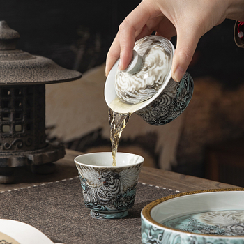 Set ceai chinezesc în stil Kung Fu, cu bol ceramic cu capac și cești, set premium pentru casă, cadou de afaceri