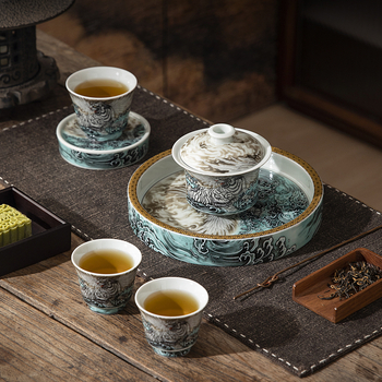 Set ceai chinezesc în stil Kung Fu, cu bol ceramic cu capac și cești, set premium pentru casă, cadou de afaceri