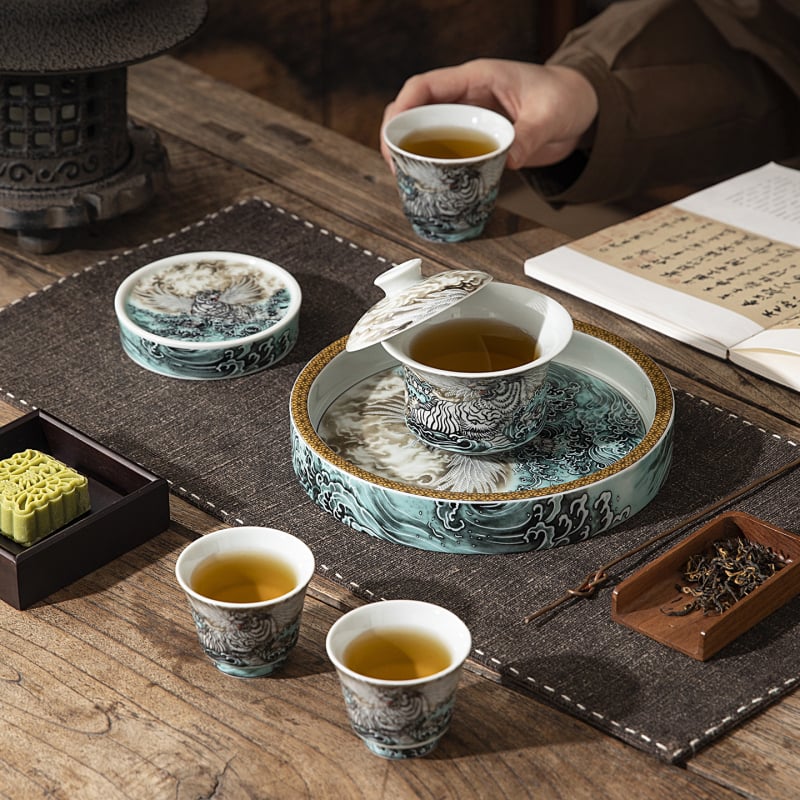 Set ceai chinezesc în stil Kung Fu, cu bol ceramic cu capac și cești, set premium pentru casă, cadou de afaceri