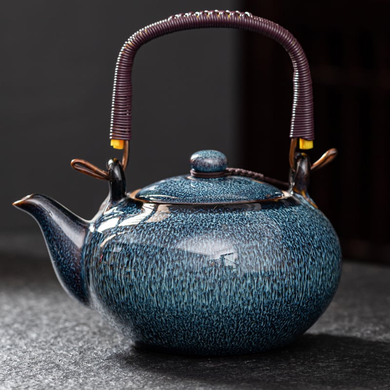 Ceainic Jian Zhan cu glazură Tenmoku, cu mâner unic, capacitate mare, set Gongfu din ceramică pentru uz casnic