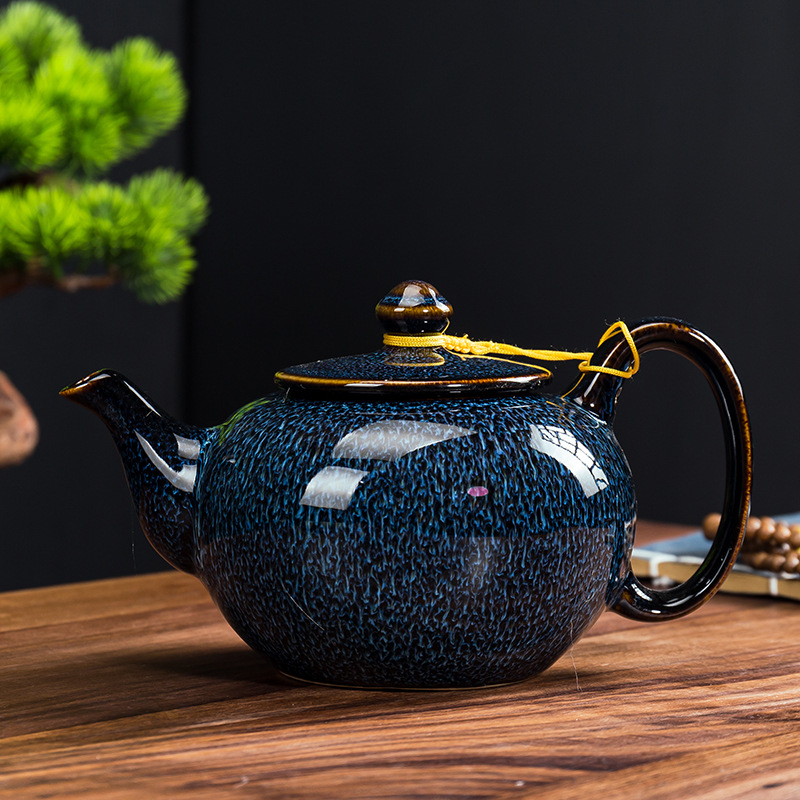 Ceainic Jian Zhan cu glazură Tenmoku, cu mâner unic, capacitate mare, set Gongfu din ceramică pentru uz casnic