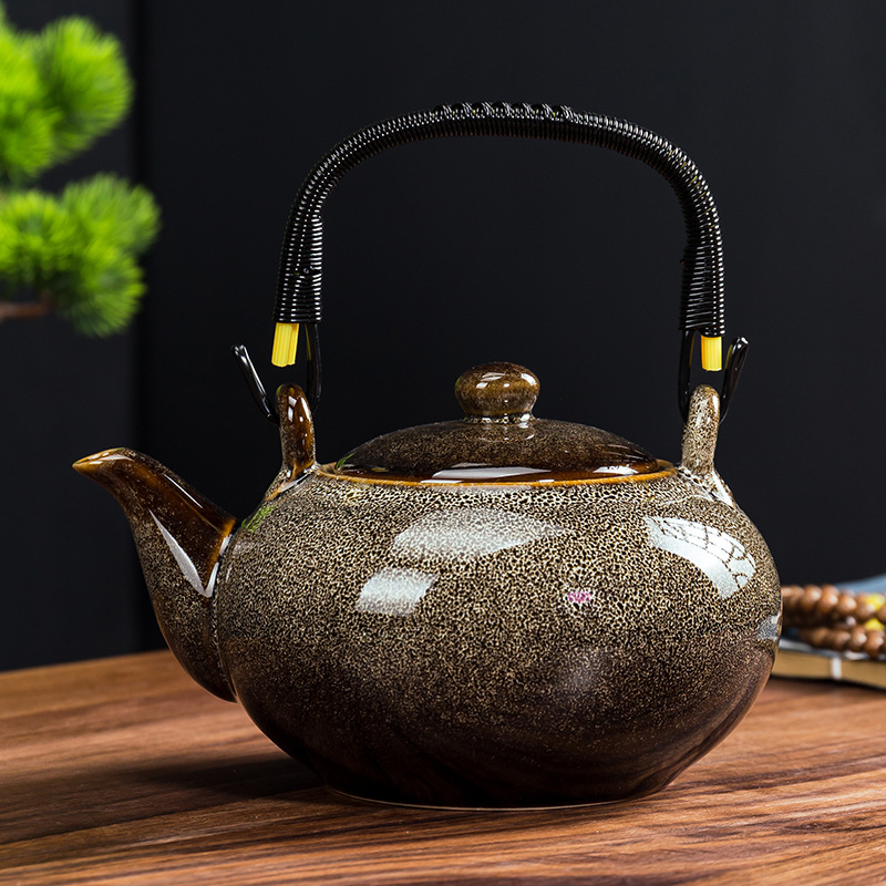 Ceainic Jian Zhan cu glazură Tenmoku, cu mâner unic, capacitate mare, set Gongfu din ceramică pentru uz casnic