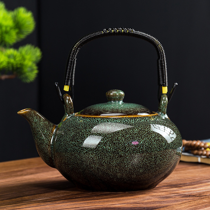 Ceainic Jian Zhan cu glazură Tenmoku, cu mâner unic, capacitate mare, set Gongfu din ceramică pentru uz casnic