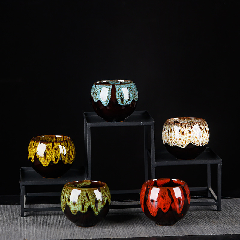 Set de ceai din ceramică cu glazură Tianmu, ceașcă Jianzhan, Dragon Egg ceașcă și ornament decorativ pentru ghiveci
