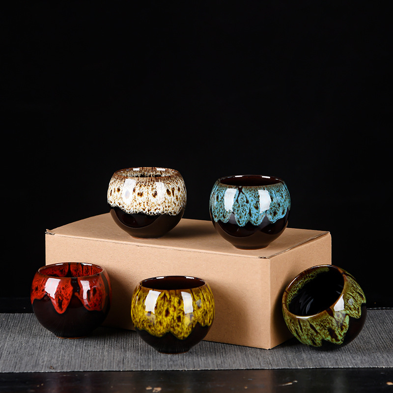 Set de ceai din ceramică cu glazură Tianmu, ceașcă Jianzhan, Dragon Egg ceașcă și ornament decorativ pentru ghiveci