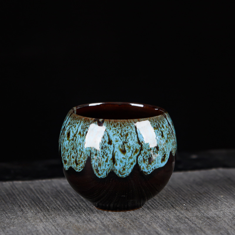 Set de ceai din ceramică cu glazură Tianmu, ceașcă Jianzhan, Dragon Egg ceașcă și ornament decorativ pentru ghiveci