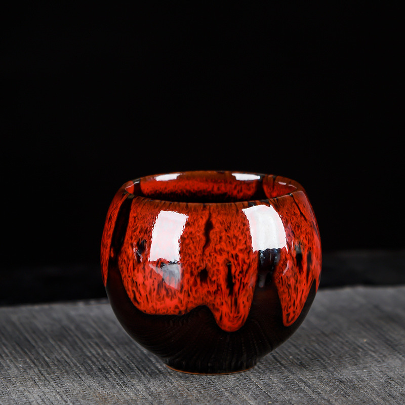 Set de ceai din ceramică cu glazură Tianmu, ceașcă Jianzhan, Dragon Egg ceașcă și ornament decorativ pentru ghiveci
