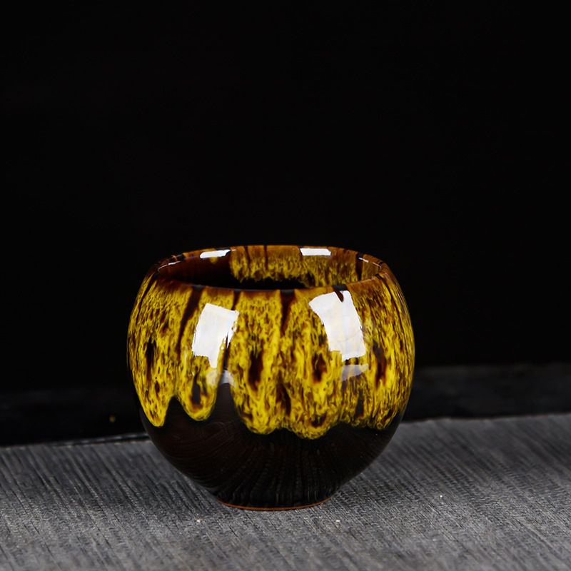 Set de ceai din ceramică cu glazură Tianmu, ceașcă Jianzhan, Dragon Egg ceașcă și ornament decorativ pentru ghiveci